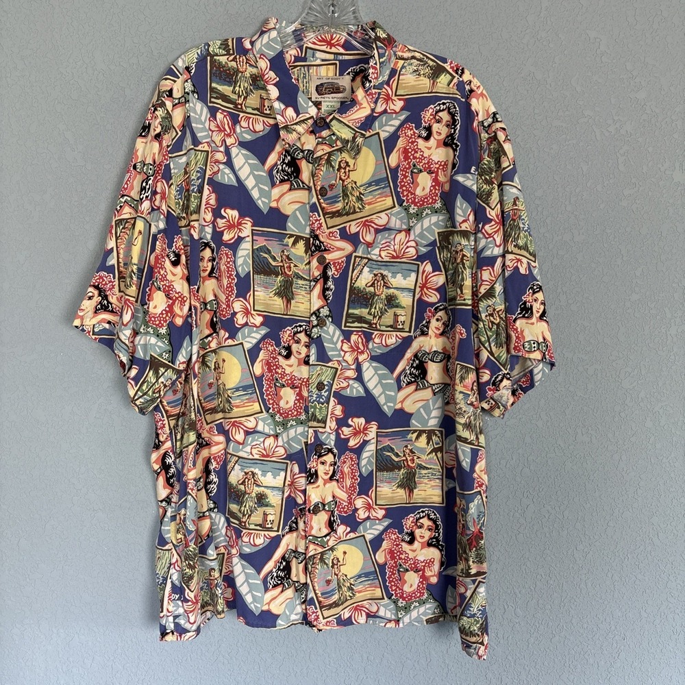 Reyn Spooner Shirt Mens XXL Art Of Eddy Rayon Hawaiian Hula Made In USA